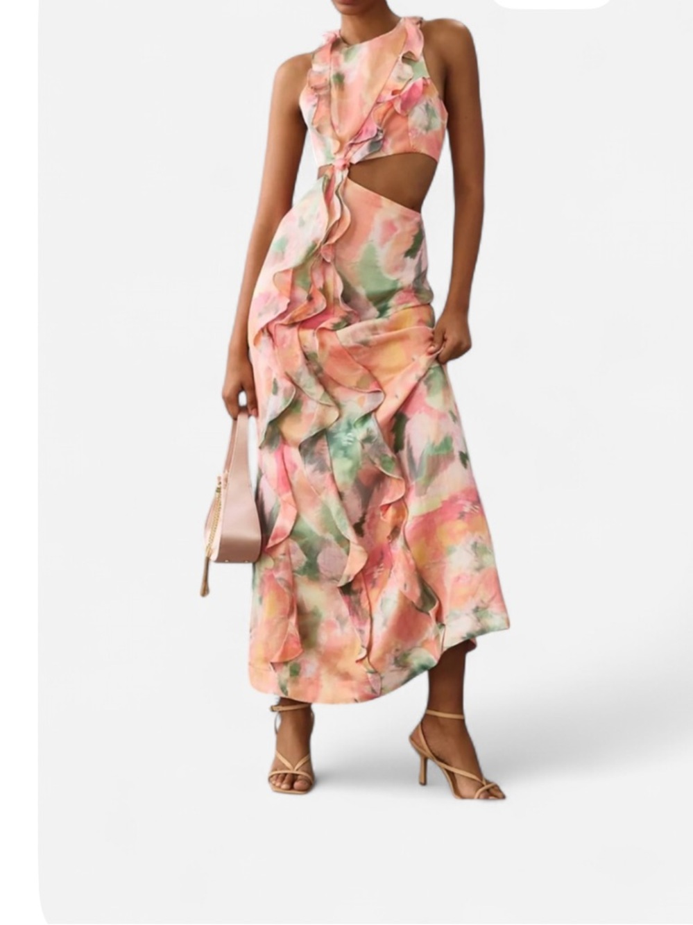 Significant Other Rey Cutout Linen Maxi Dress Pink Green Kaleidoscope Size 4